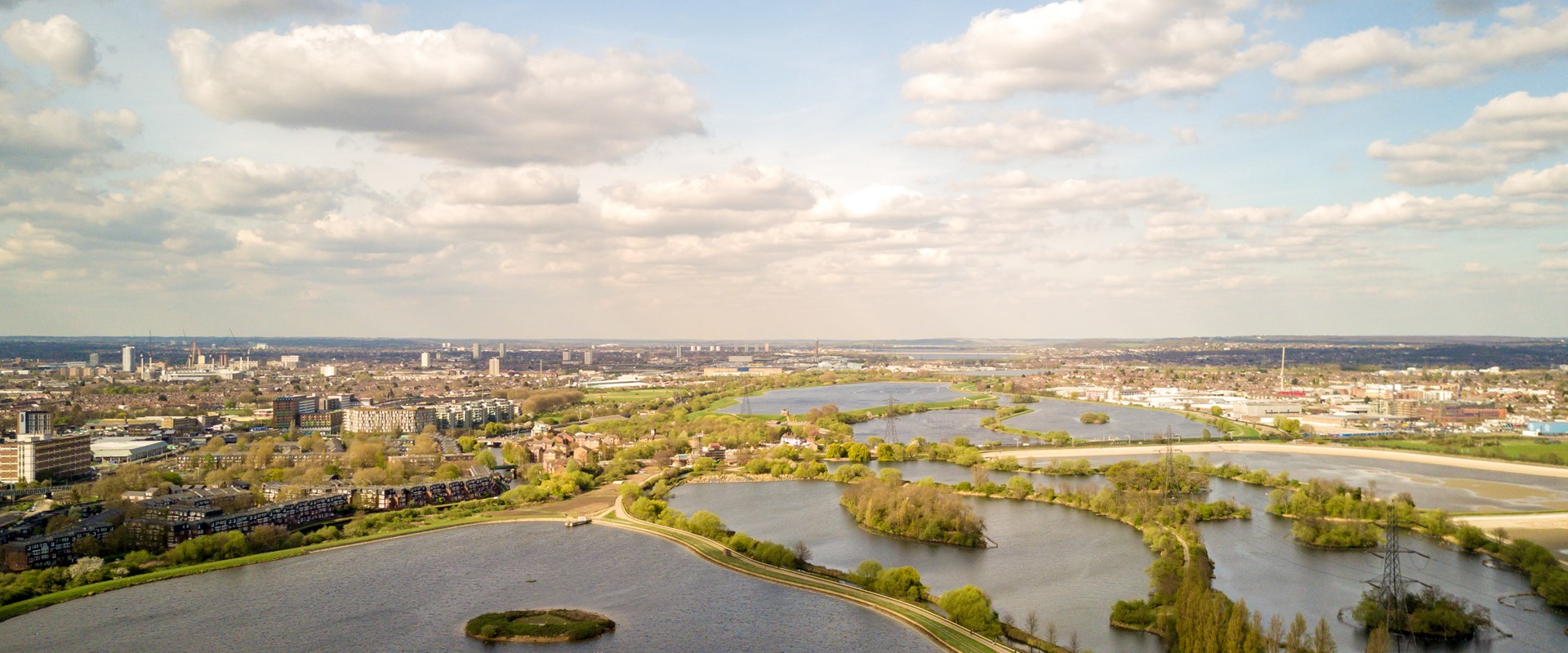 An aerial image of Waltham Forest lakes in London