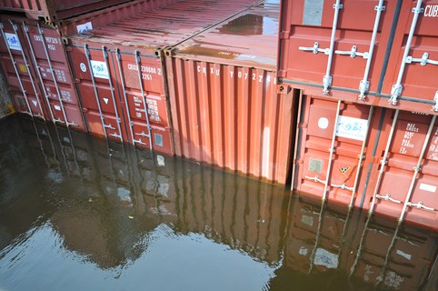 Vessel containers submerged in water