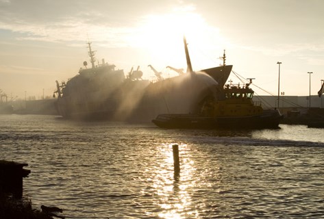 An image of a vessel that has grounded and capsized