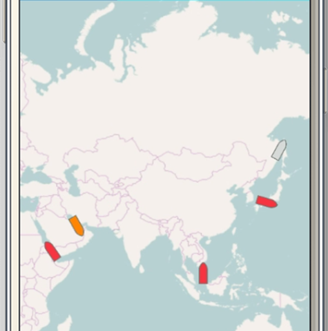A screenshot on a mobile phone of vessel locations on a map