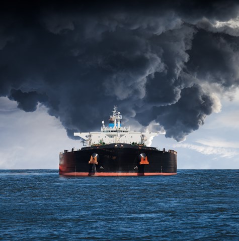 Burning oil tanker