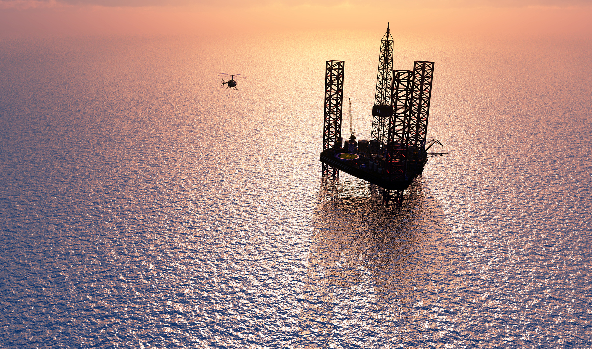 An image of an oil and gas platform in the ocean