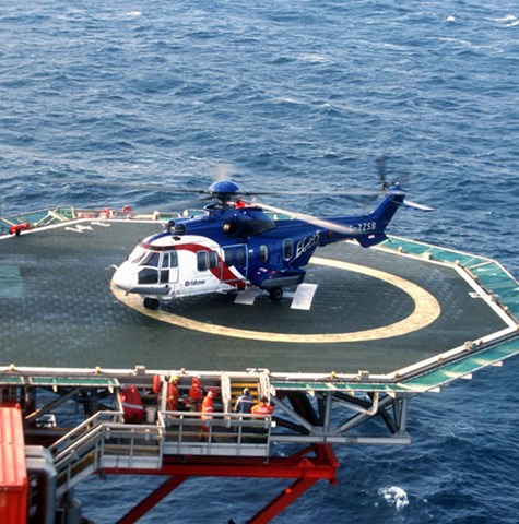 Helicopter on offshore helideck