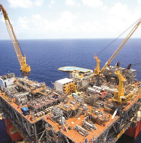 An offshore oil and gas platform at sea