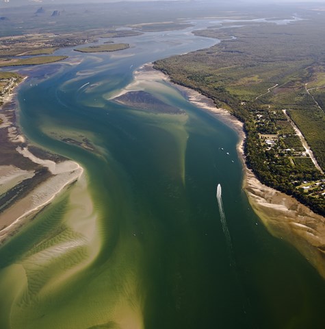 An aerial view of an estuary