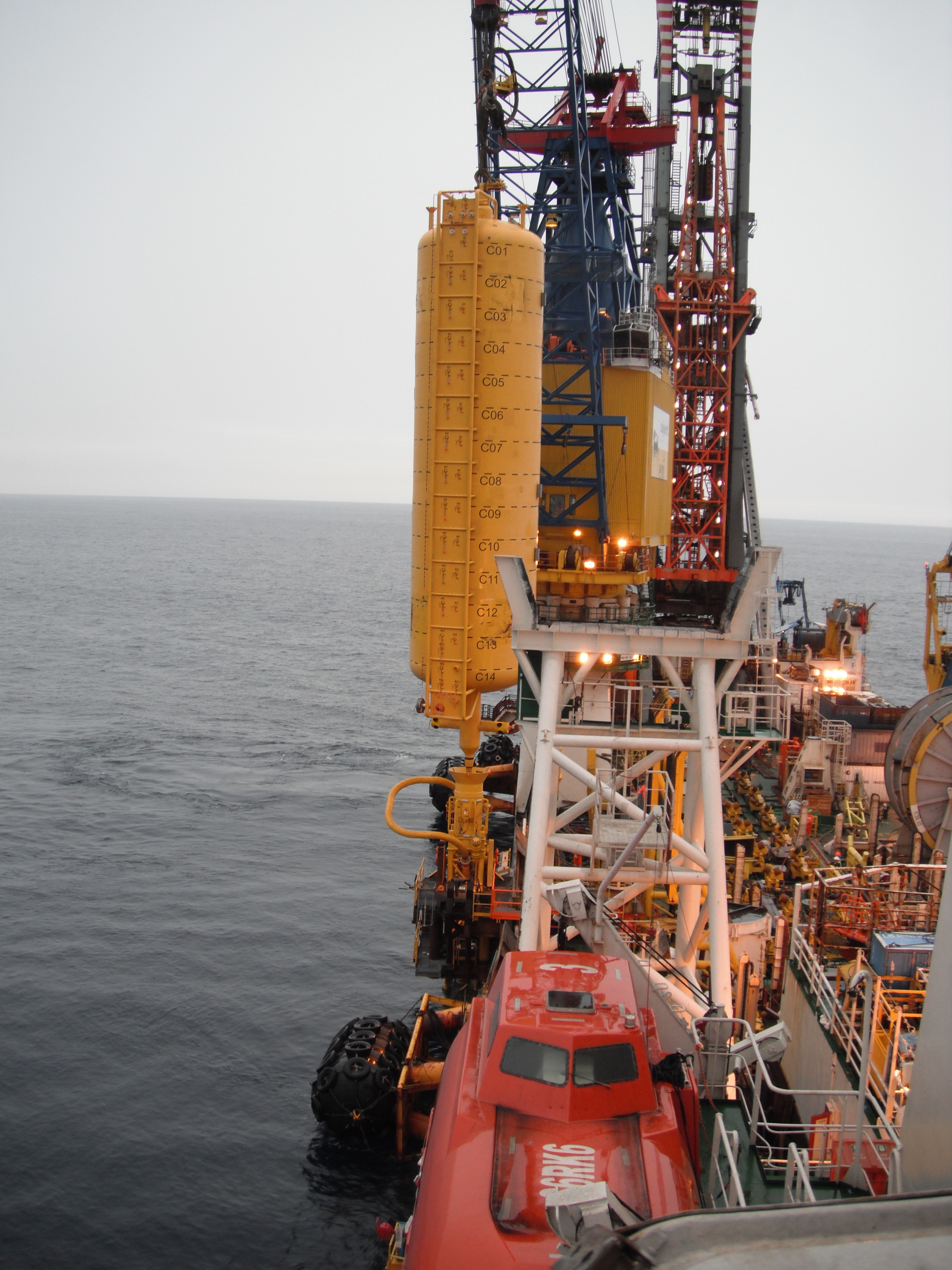 A picture of a hybrid riser tower monitoring system at sea