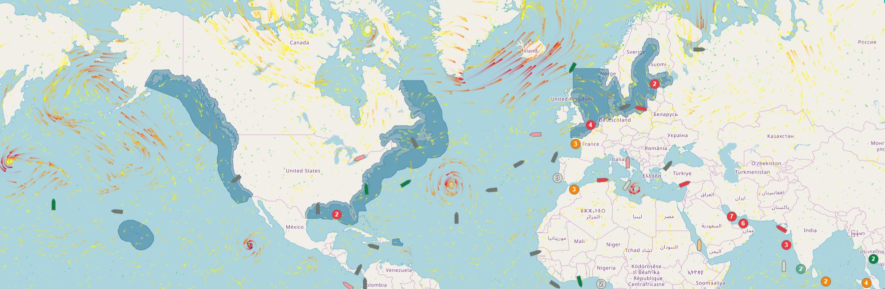 Map showing view of ship fleet