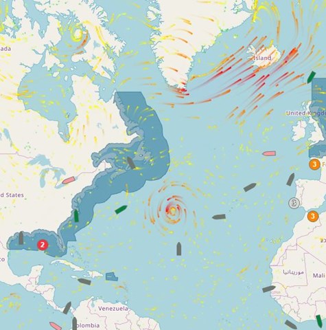 Map showing view of ship fleet