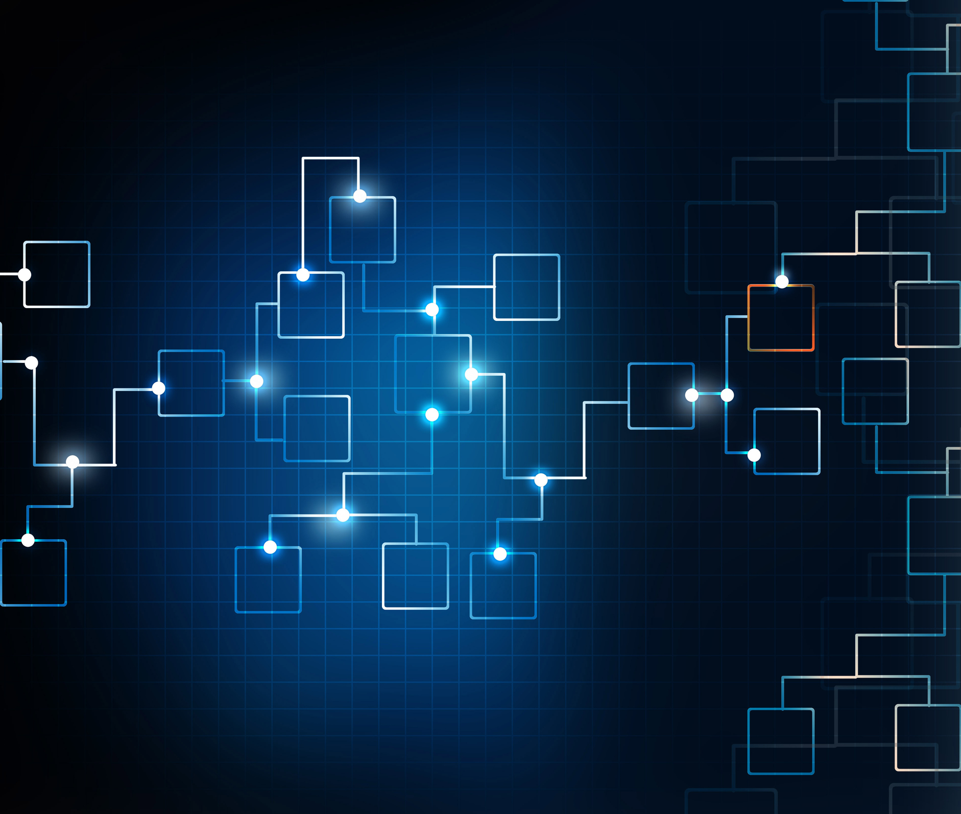 An image of a digital network with lots of interconnected boxes