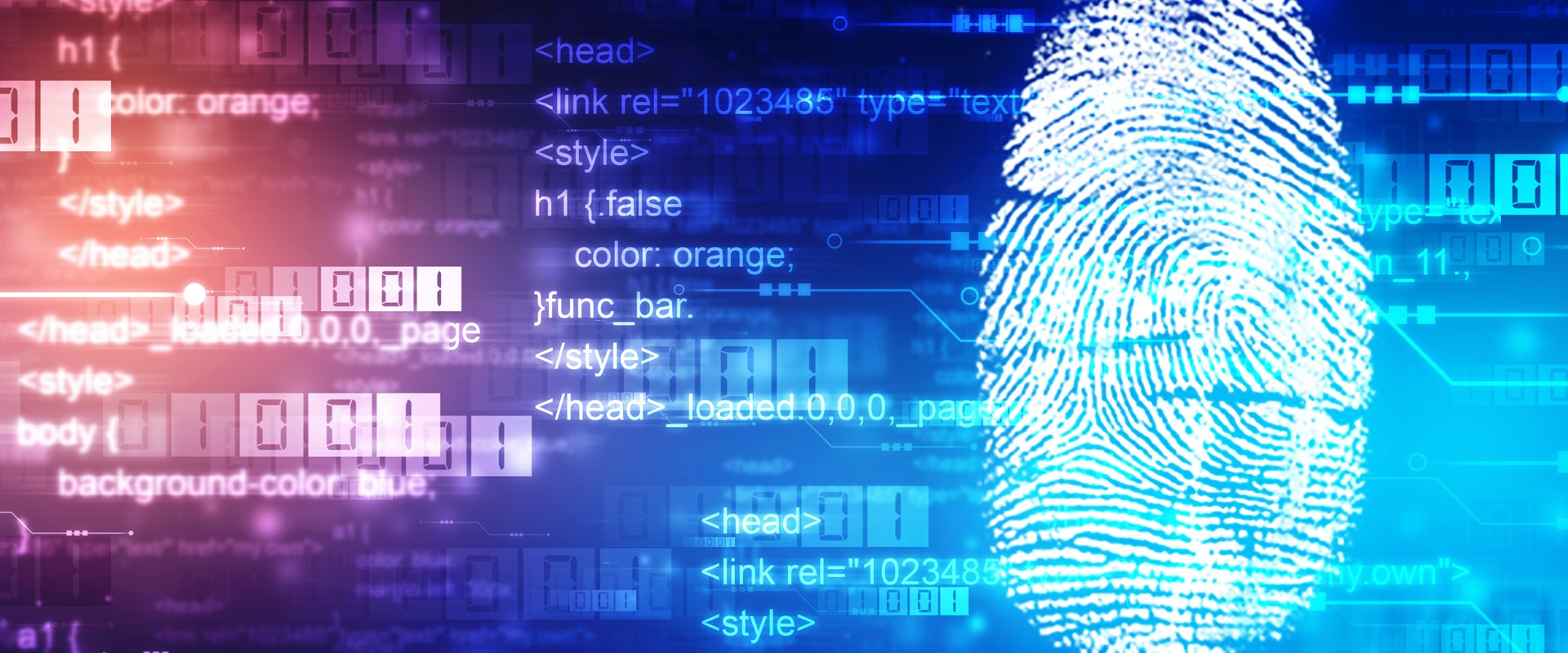 A picture of a finger print against a digital background of data