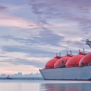 A liquified natural gas vessel in port