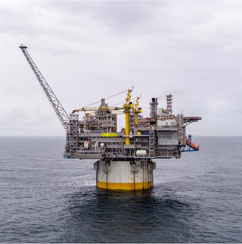 Norwegian oil platform with grey skies