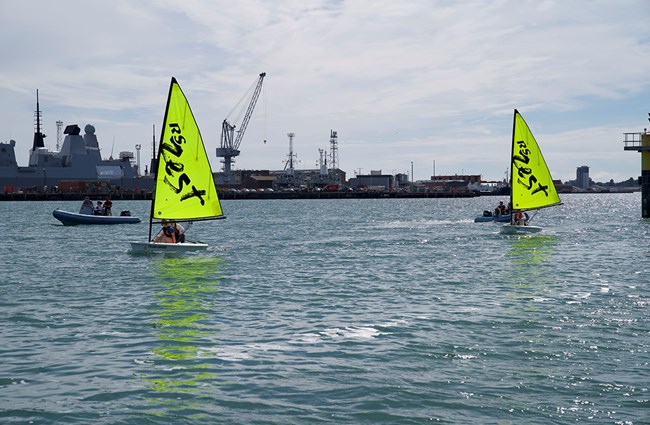 Dinghies sailing on river Thames