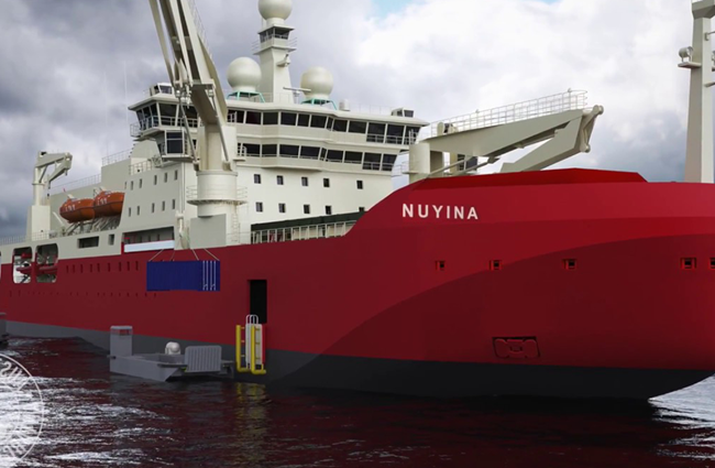 Picture of a red-hulled Antarctic supply and research vessel