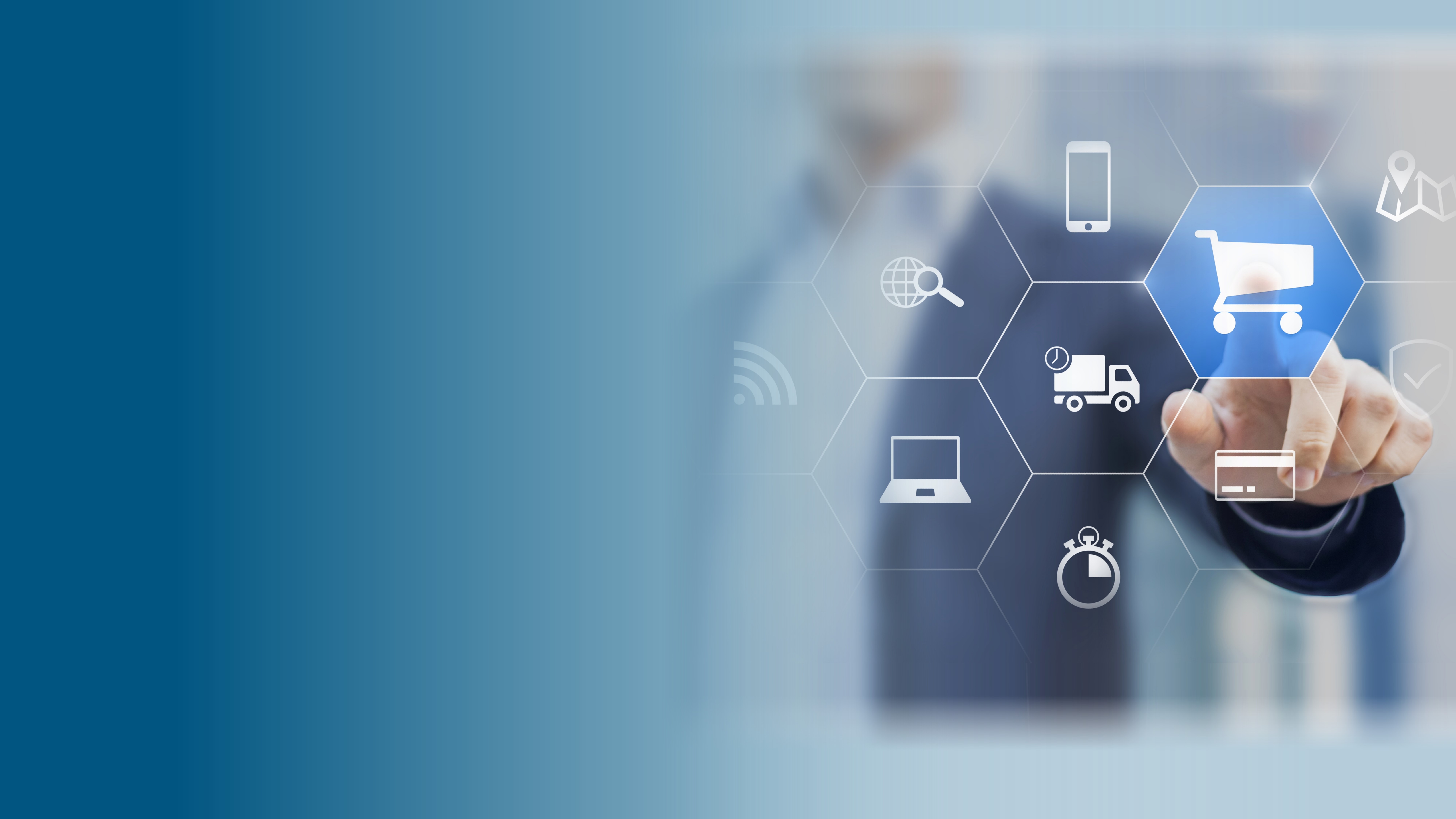 An image of a man touching a shopping cart on a digital screen