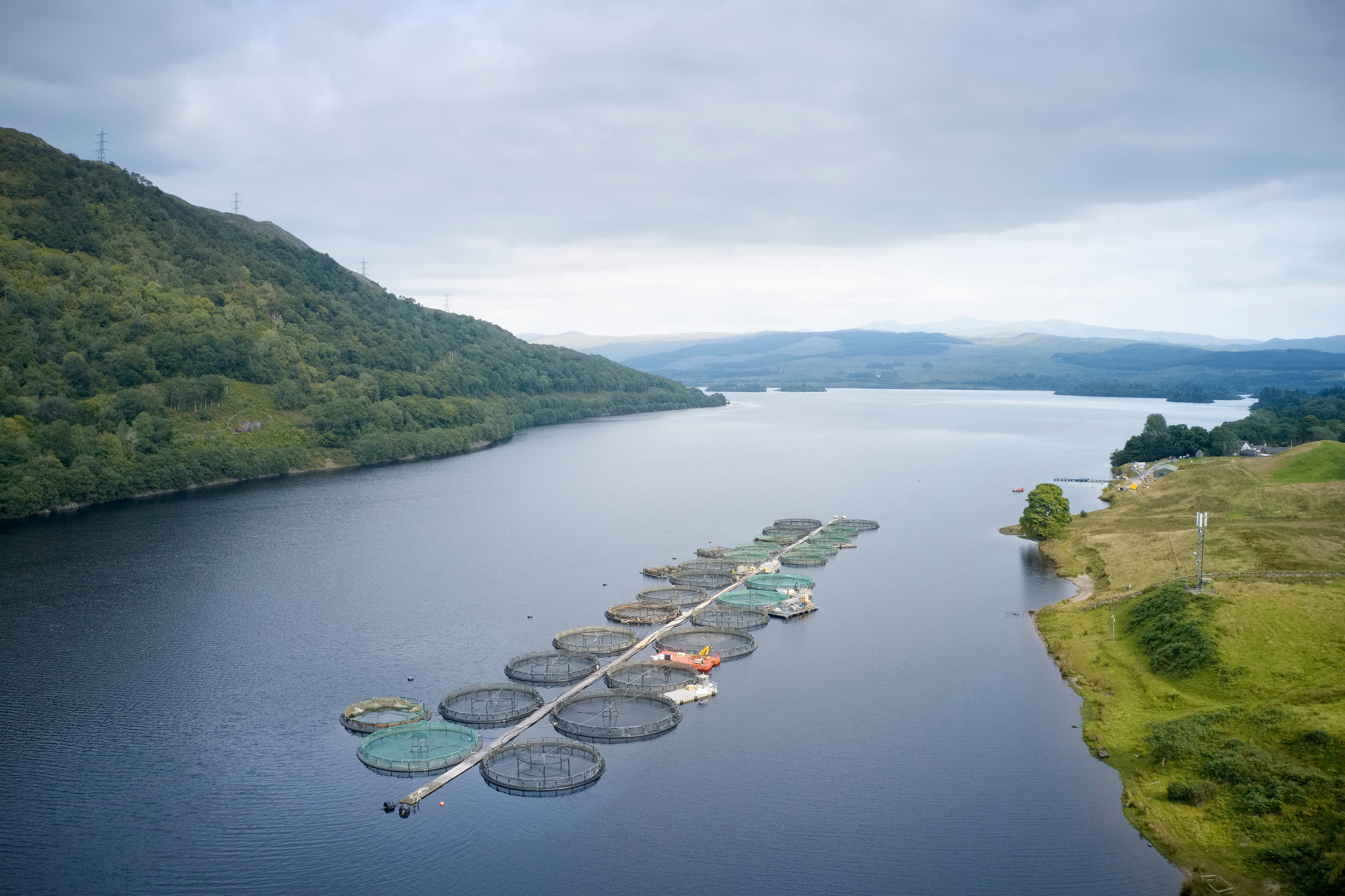 Aquaculture farm on Scottish loch