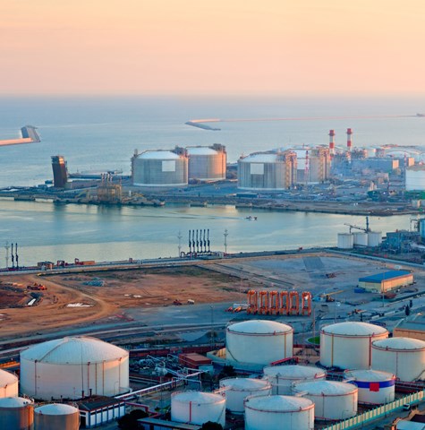LNG Tanks At The Port Of Barcelona At Sunset