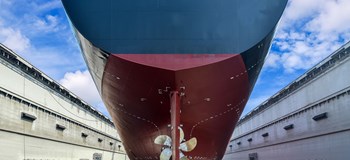 Stern of large ship in a dry dock