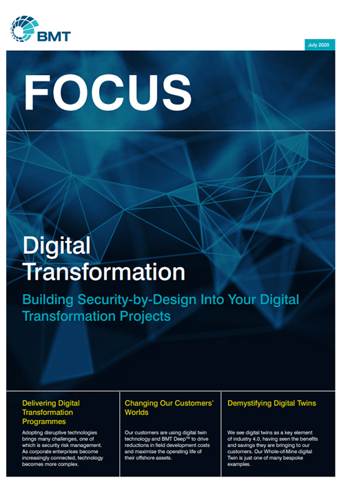 An image of the front cover of our magazine Focus the theme of which is Digital Transformation with image showing a digital network