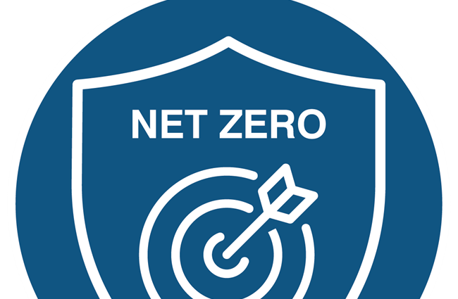 An icon showing a target inside a shield with an arrow in the centre and the title Net Zero