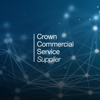 Bright light dots connected by fine lines overlaid with the BMT nautilus and the Crown Commercial Service Supplier logo
